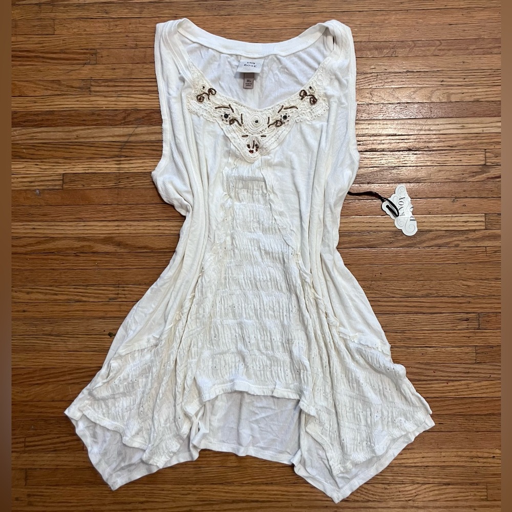 NWT Beige Boho white beaded embroidered top